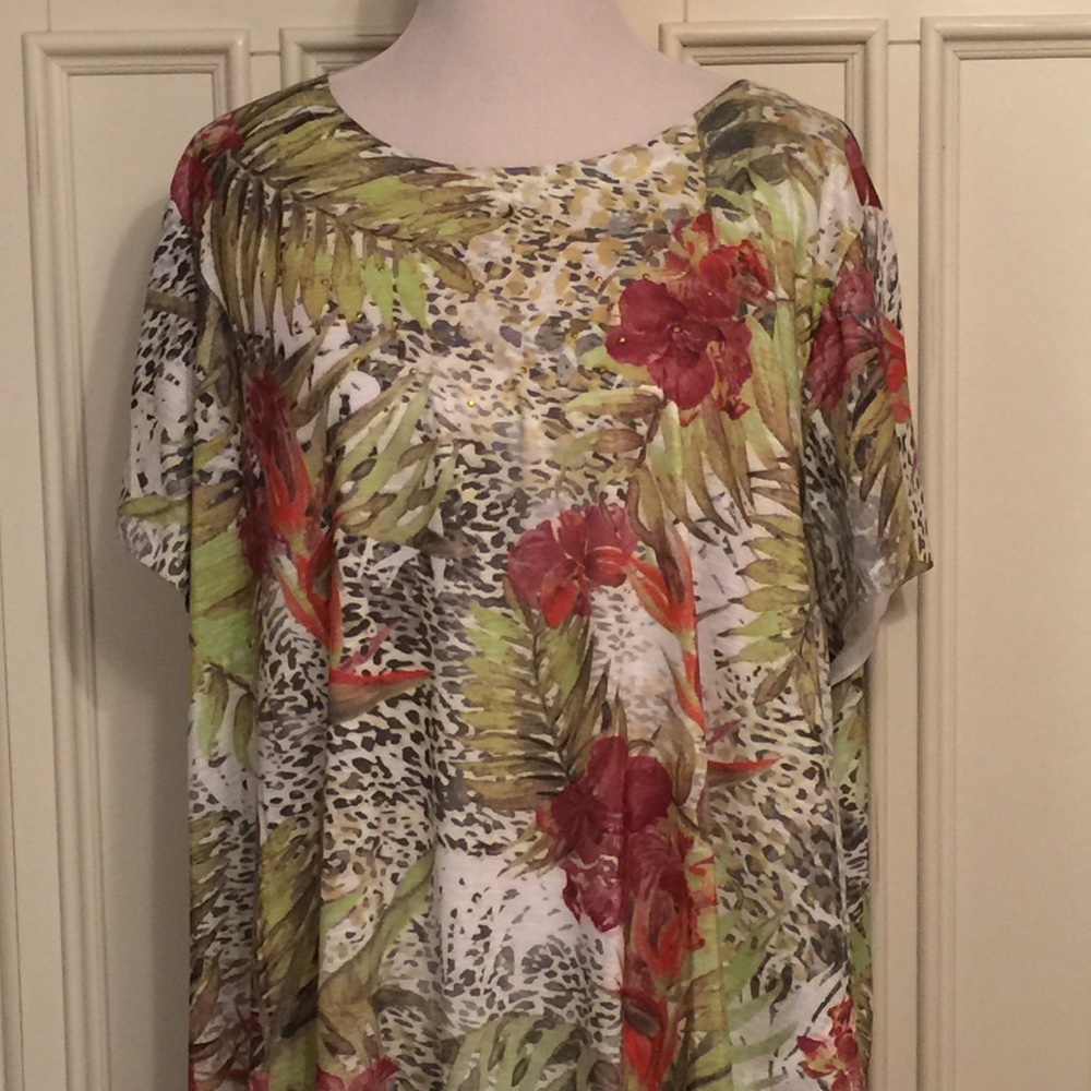Ladies Plus-Size Asymmetrical Embellished Tee